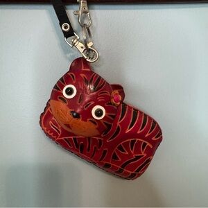 Art Design Red Stiff Leather Kitty Cat Small Mini Coin Purse